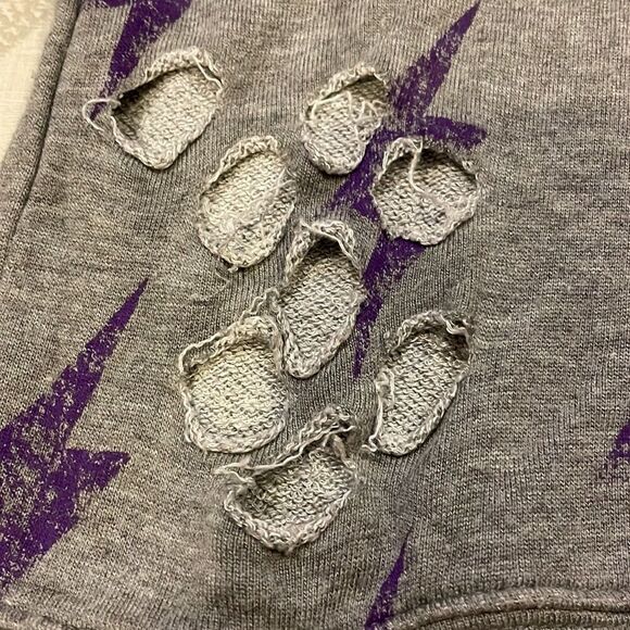 Flowers by Zoe Girls Grey Rainbow Lightning Bolt Ripped Sweatshirt - Picture 2 of 6